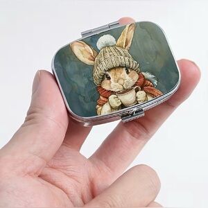 Bunny Rabbit  Nature Inspired Pill Organizer 2-Compartment Compact Pill Case New